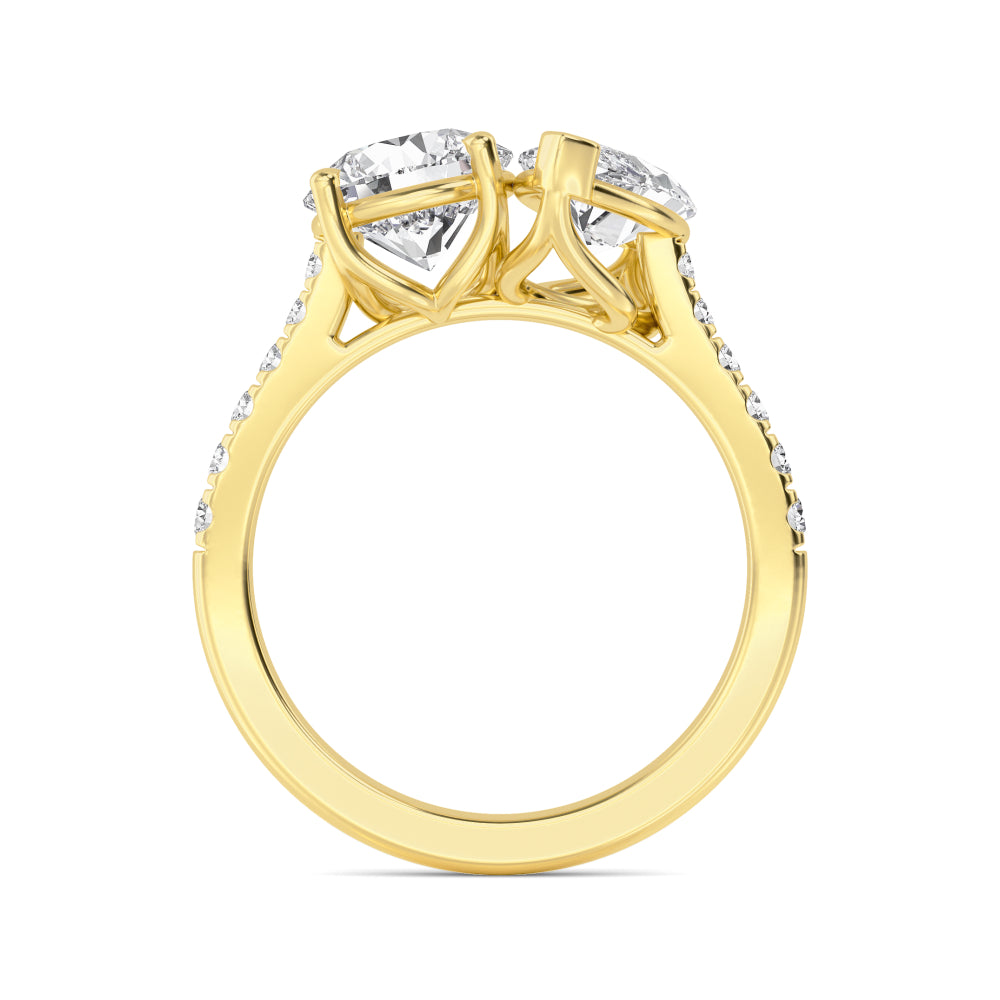 IGI Graded 2.39ctw Round Brilliant & Marquise Cut Lab-Grown Diamond Toi et Moi Engagement Ring in 14k Yellow Gold