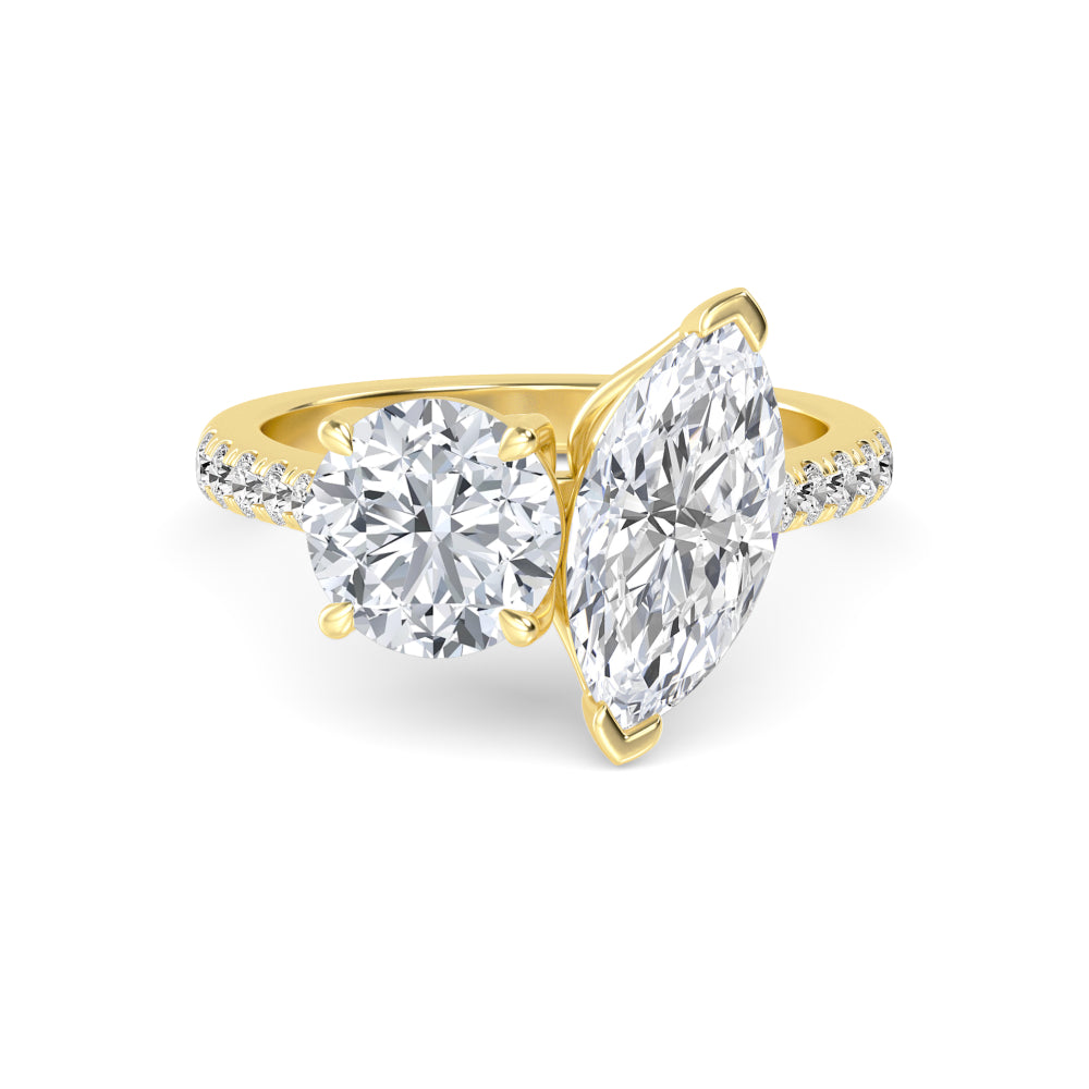 IGI Graded 2.39ctw Round Brilliant & Marquise Cut Lab-Grown Diamond Toi et Moi Engagement Ring in 14k Yellow Gold