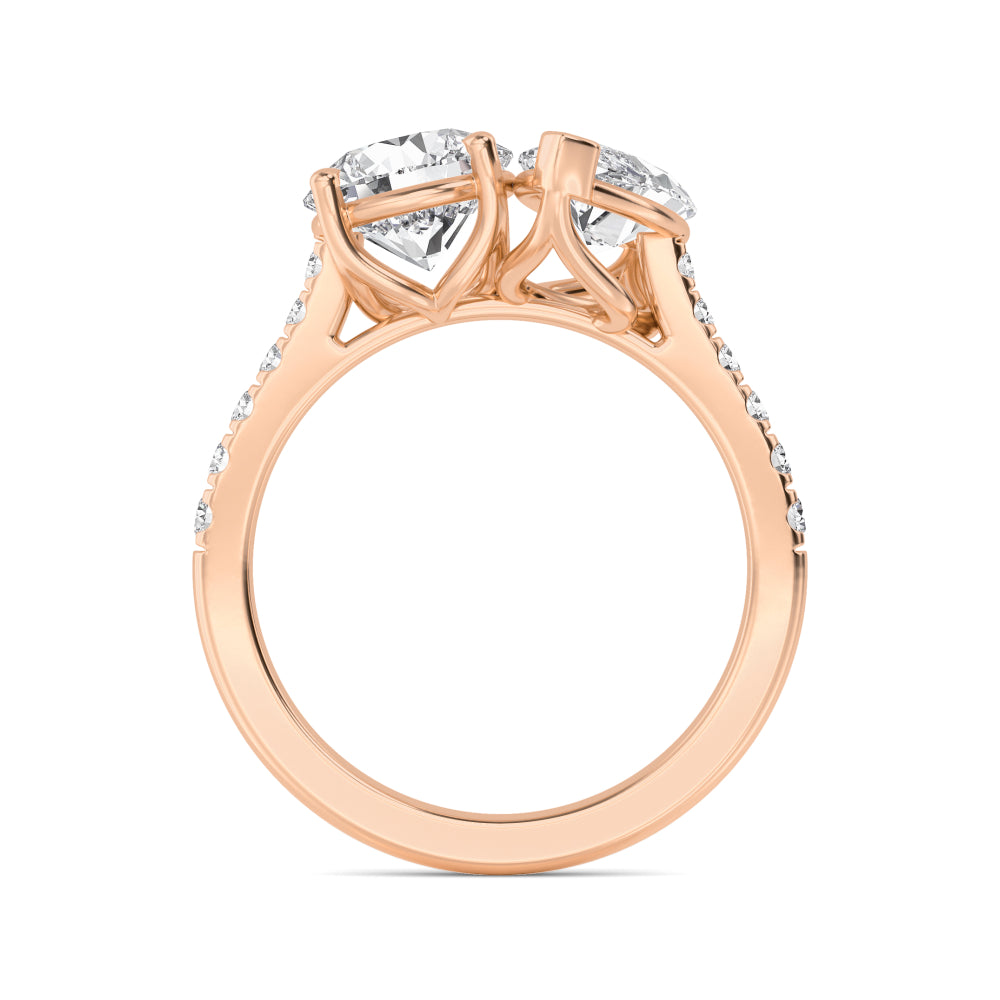 Marquise Cut Lab-Grown Diamond Toi et Moi Engagement Ring in 14k Rose Gold