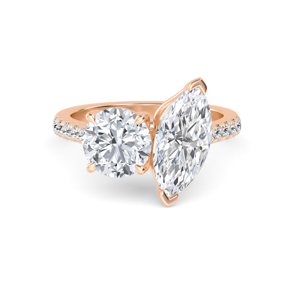 Marquise Cut Lab-Grown Diamond Toi et Moi Engagement Ring in 14k Rose Gold