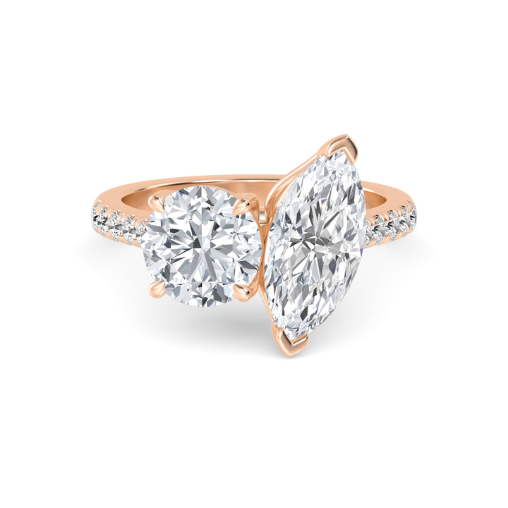 Marquise Cut Lab-Grown Diamond Toi et Moi Engagement Ring in 14k Rose Gold