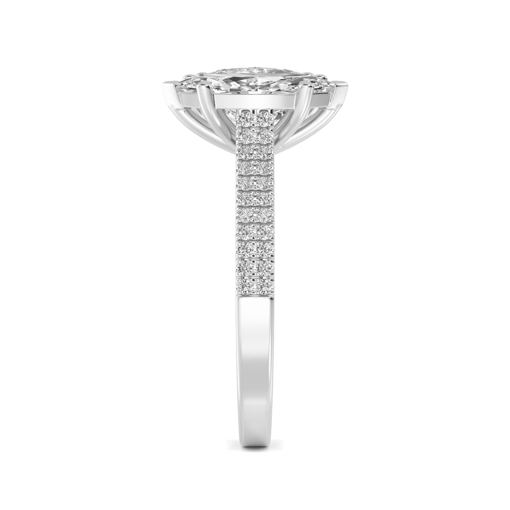 IGI Graded 5.77ctw Cushion & Marquise Cut with Round Brilliants Lab-Grown Diamond Toi et Moi Ring in 14k White Gold