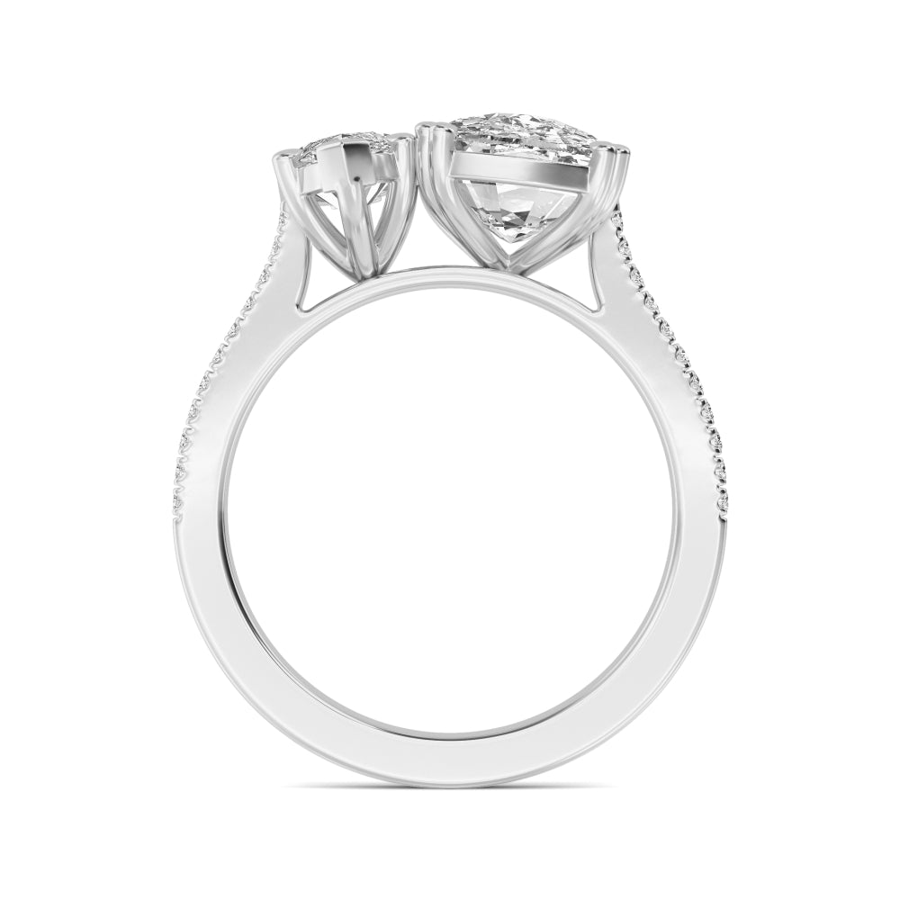 IGI Graded 5.77ctw Cushion & Marquise Cut with Round Brilliants Lab-Grown Diamond Toi et Moi Ring in 14k White Gold