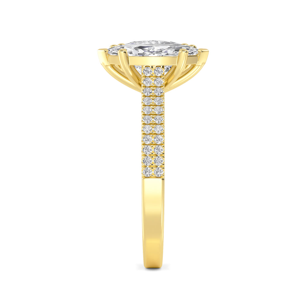 IGI Graded 5.77ctw Cushion & Marquise Cut with Round Brilliants Lab-Grown Diamond Toi et Moi Ring in 14k Yellow Gold