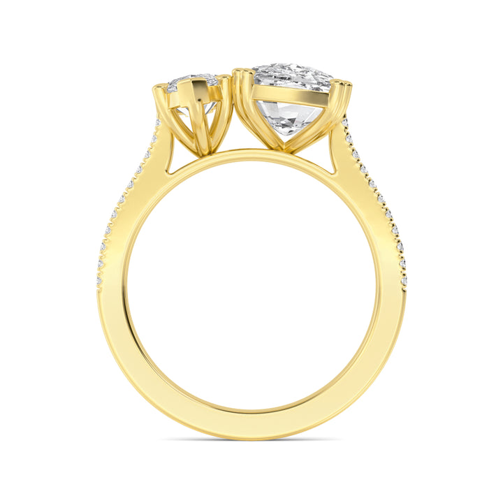 IGI Graded 5.77ctw Cushion & Marquise Cut with Round Brilliants Lab-Grown Diamond Toi et Moi Ring in 14k Yellow Gold