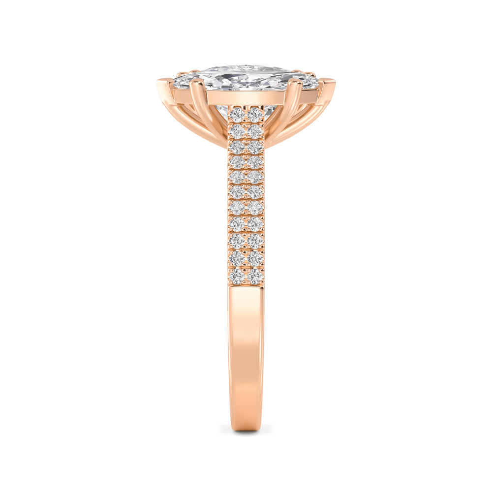 IGI Graded 5.77ctw Cushion & Marquise Cut with Round Brilliants Lab-Grown Diamond Toi et Moi Ring in 14k Rose Gold