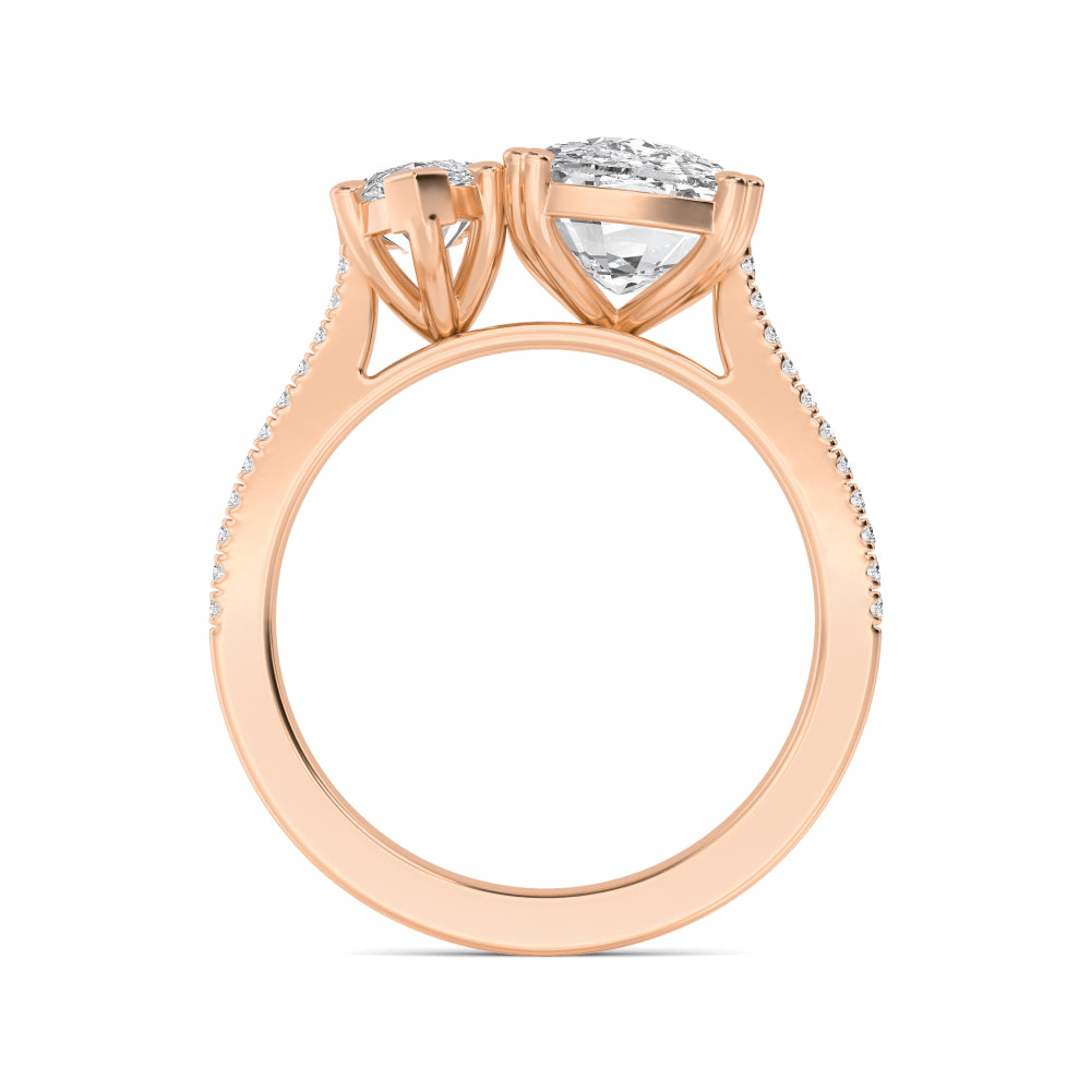 IGI Graded 5.77ctw Cushion & Marquise Cut with Round Brilliants Lab-Grown Diamond Toi et Moi Ring in 14k Rose Gold