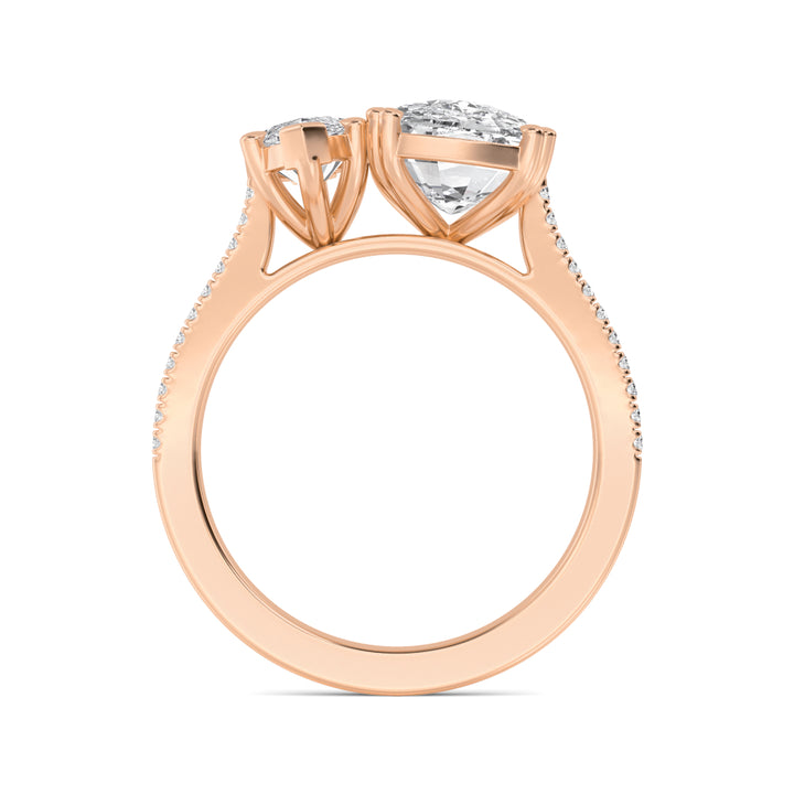 IGI Graded 5.77ctw Cushion & Marquise Cut with Round Brilliants Lab-Grown Diamond Toi et Moi Ring in 14k Rose Gold