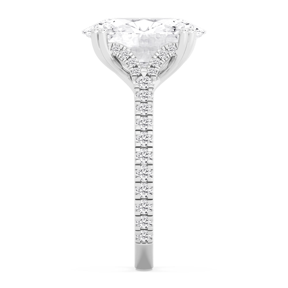 IGI Graded 5.06ct Oval & Round Brilliant Lab-Grown Diamond Split-Shank Engagement Ring in 14k White Gold
