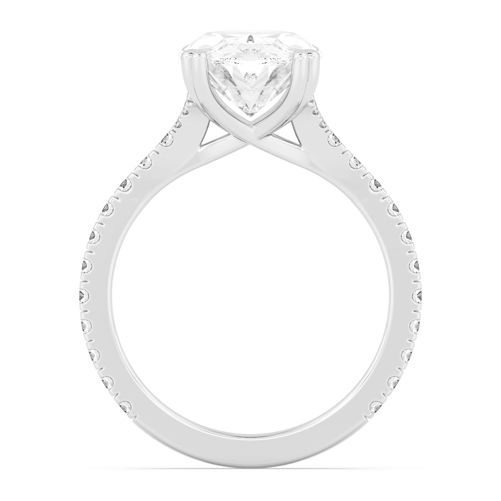 IGI Graded 4.01ct Oval & Round Brilliant Lab-Grown Diamond Split-Shank Engagement Ring in 14k White Gold