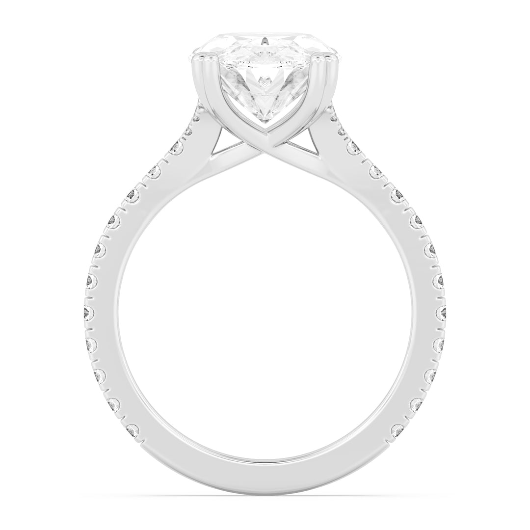 IGI Graded 4.01ct Oval & Round Brilliant Lab-Grown Diamond Split-Shank Engagement Ring in 14k White Gold