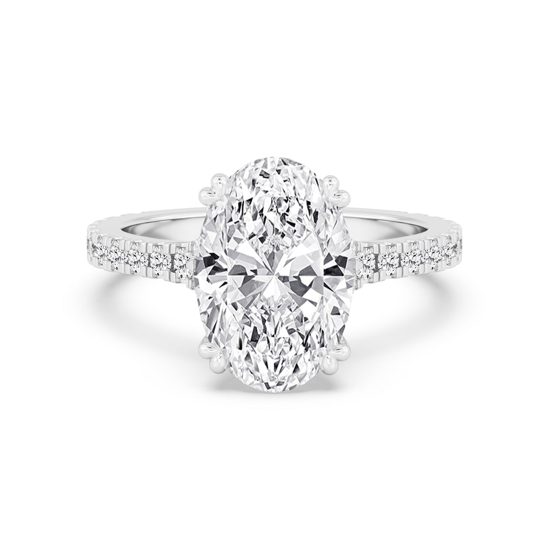 IGI Graded 4.01ct Oval & Round Brilliant Lab-Grown Diamond Split-Shank Engagement Ring in 14k White Gold