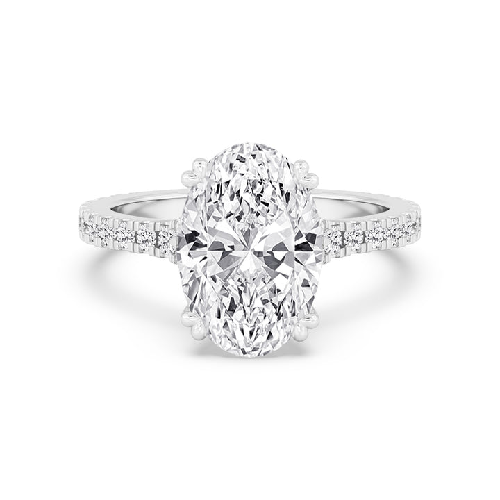 IGI Graded 4.01ct Oval & Round Brilliant Lab-Grown Diamond Split-Shank Engagement Ring in 14k White Gold