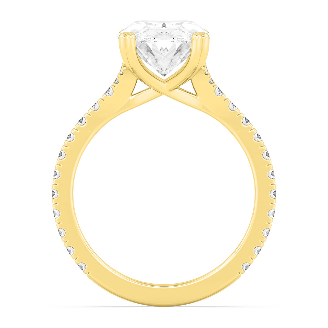 IGI Graded 4.01ct Oval & Round Brilliant Lab-Grown Diamond Split-Shank Engagement Ring in 14k Yellow Gold