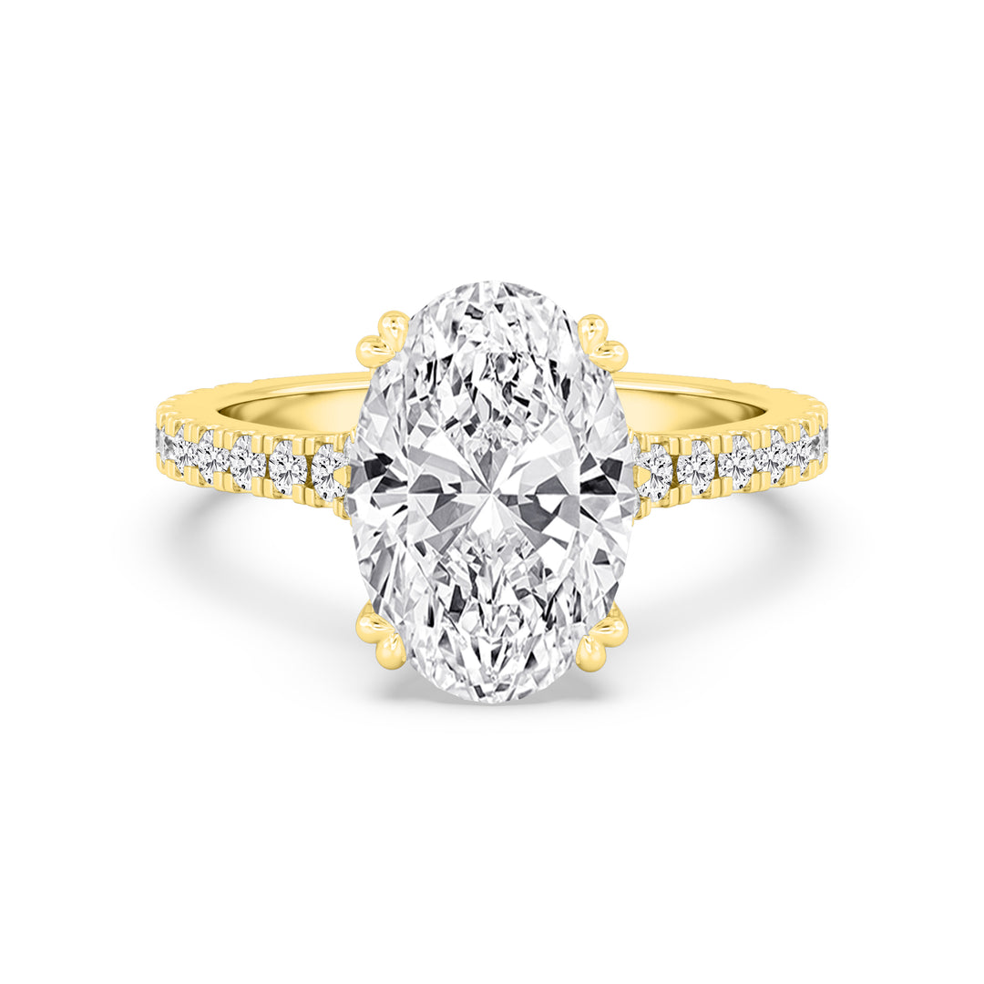 IGI Graded 4.01ct Oval & Round Brilliant Lab-Grown Diamond Split-Shank Engagement Ring in 14k Yellow Gold