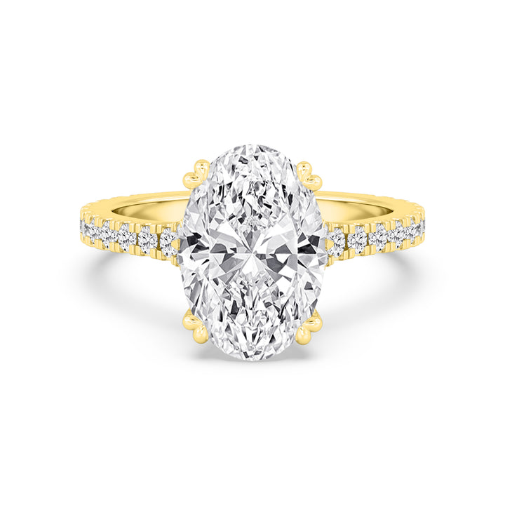 IGI Graded 4.01ct Oval & Round Brilliant Lab-Grown Diamond Split-Shank Engagement Ring in 14k Yellow Gold