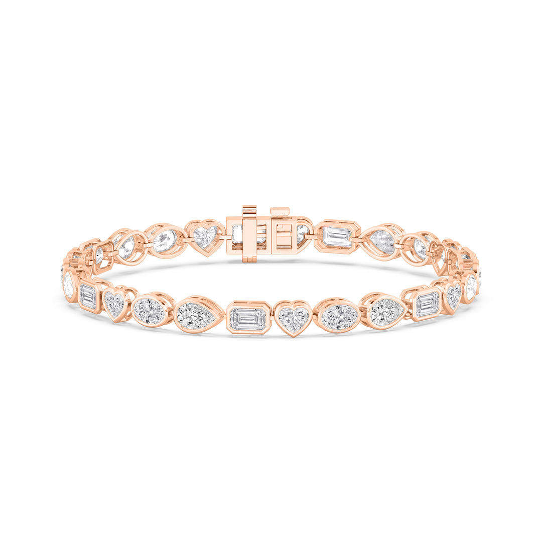 10.45ctw Multi-Cut Lab-Grown Diamond Bezel-Set Tennis Bracelet in 14k Rose Gold