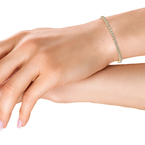 3.13ctw Round Brilliant Cut Lab-Grown Diamond Bezel-Set Tennis Bracelet in 14k Yellow Gold 