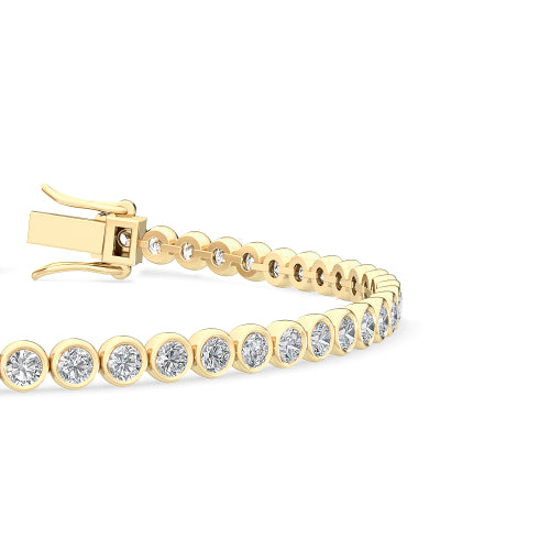 3.13ctw Round Brilliant Cut Lab-Grown Diamond Bezel-Set Tennis Bracelet in 14k Yellow Gold 