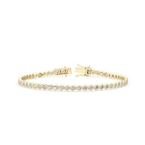 3.13ctw Round Brilliant Cut Lab-Grown Diamond Bezel-Set Tennis Bracelet in 14k Yellow Gold 
