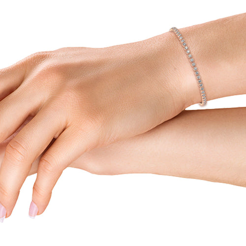 3.13ctw Round Brilliant Cut Lab-Grown Diamond Bezel-Set Tennis Bracelet in 14k Rose Gold 