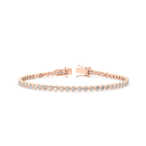 3.13ctw Round Brilliant Cut Lab-Grown Diamond Bezel-Set Tennis Bracelet in 14k Rose Gold 