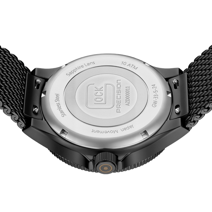 GLOCK GW-33-5-24 44mm Blackened Stainless Steel Quartz Mesh Bracelet Watch