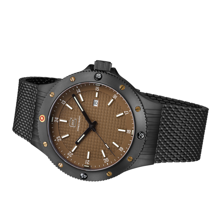 GLOCK GW-33-5-24 44mm Blackened Stainless Steel Quartz Mesh Bracelet Watch