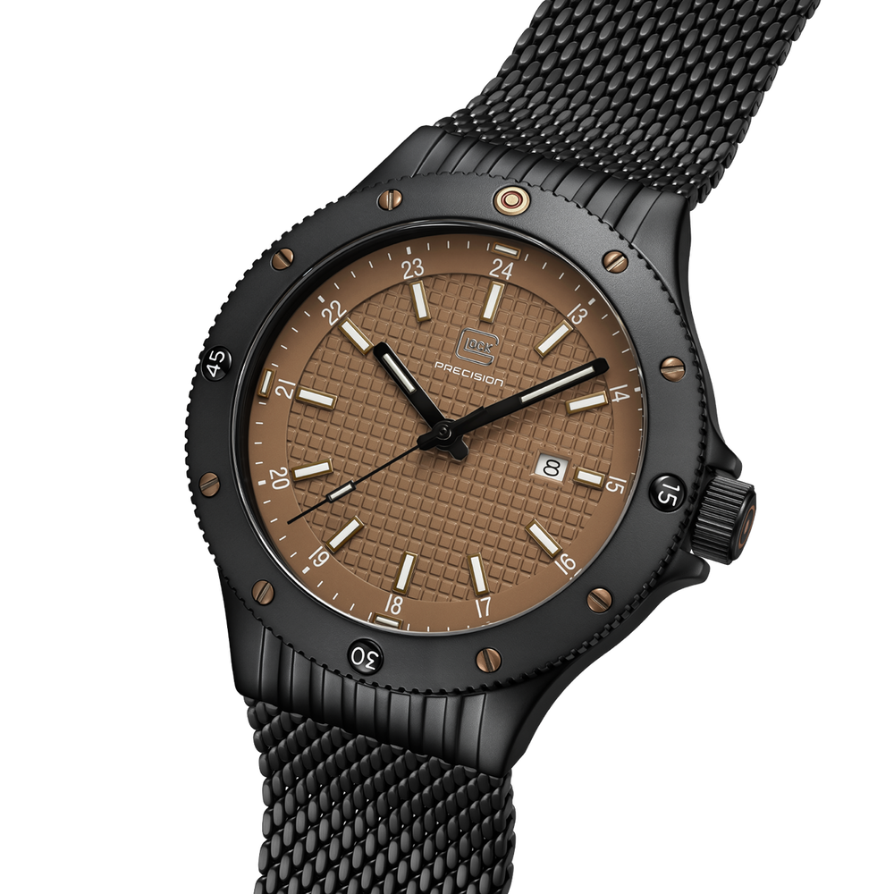 GLOCK GW-33-5-24 44mm Blackened Stainless Steel Quartz Mesh Bracelet Watch