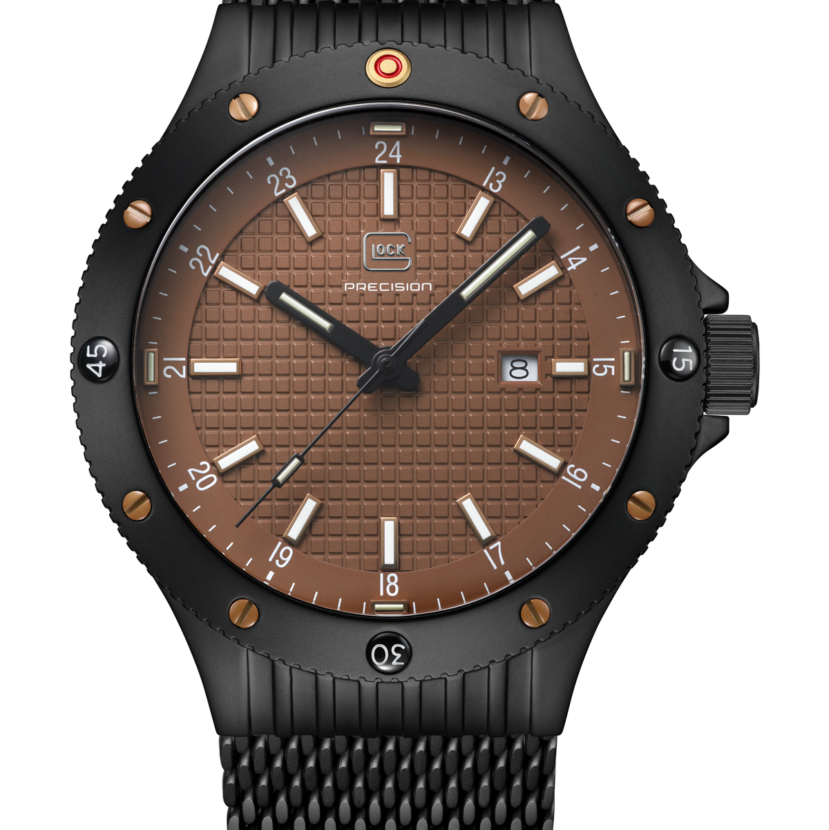 GLOCK GW-33-5-24 44mm Blackened Stainless Steel Quartz Mesh Bracelet Watch