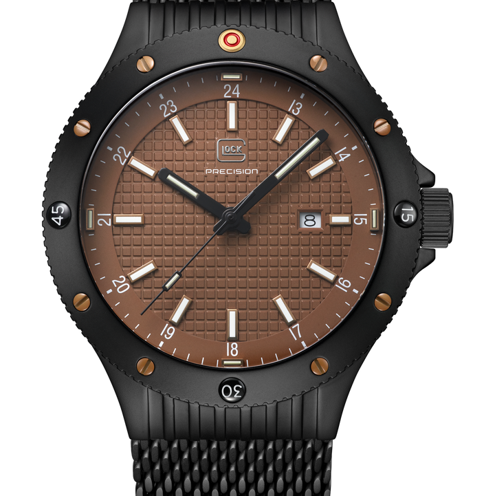 GLOCK GW-33-5-24 44mm Blackened Stainless Steel Quartz Mesh Bracelet Watch