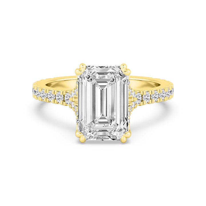 IGI Graded 3.12ct Emerald Cut & Round Brilliant Lab-Grown Diamond Engagement Ring 14k Yellow Gold