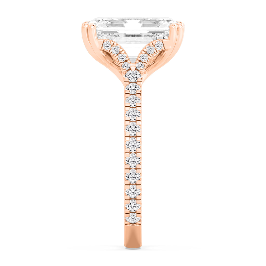 IGI Graded 3.12ct Emerald Cut & Round Brilliant Lab-Grown Diamond Engagement Ring 14k Rose Gold