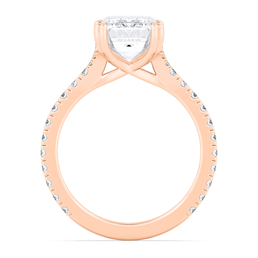 IGI Graded 3.12ct Emerald Cut & Round Brilliant Lab-Grown Diamond Engagement Ring 14k Rose Gold