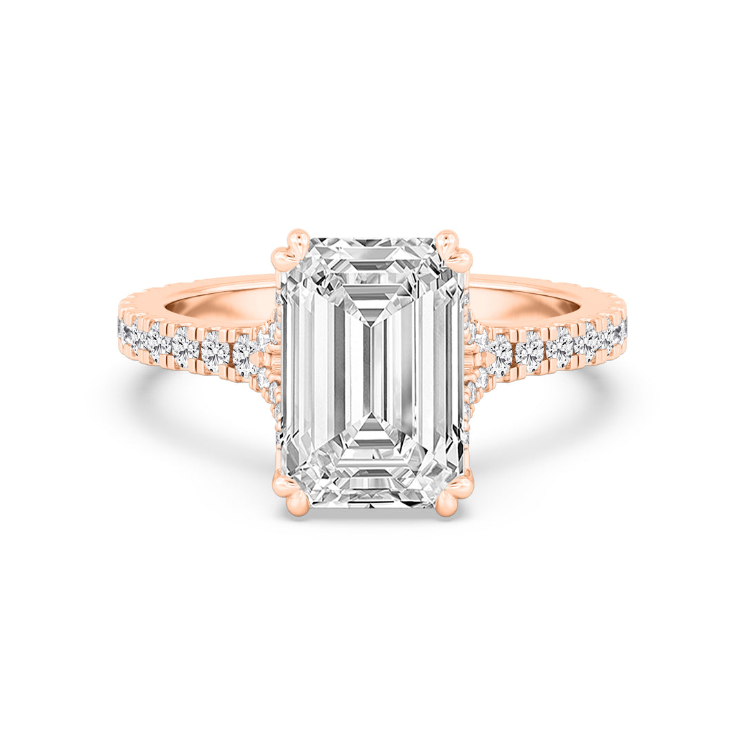 IGI Graded 3.12ct Emerald Cut & Round Brilliant Lab-Grown Diamond Engagement Ring 14k Rose Gold