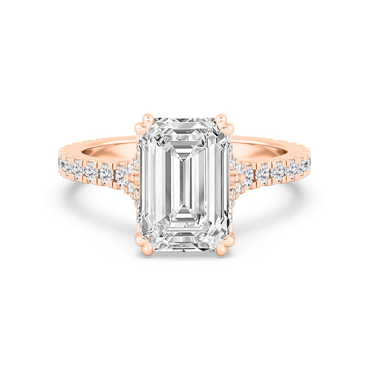 IGI Graded 3.12ct Emerald Cut & Round Brilliant Lab-Grown Diamond Engagement Ring 14k Rose Gold