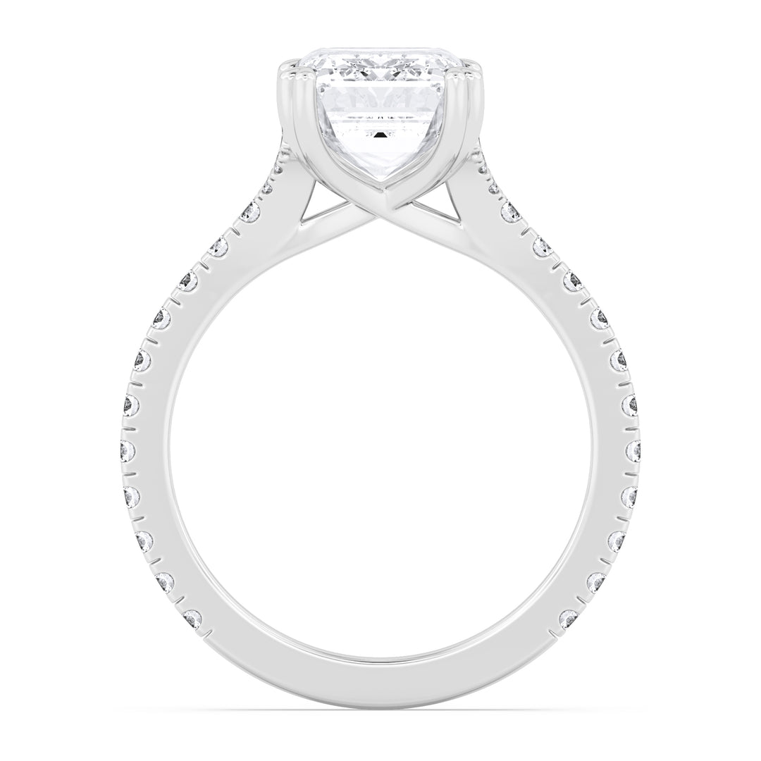 IGI Graded 3.12ct Emerald Cut & Round Brilliant Lab-Grown Diamond Engagement Ring 14k White Gold