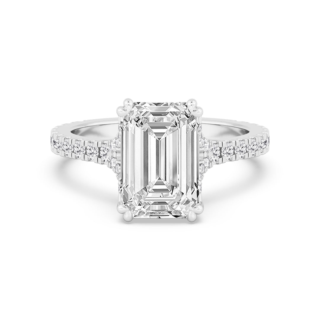 IGI Graded 3.12ct Emerald Cut & Round Brilliant Lab-Grown Diamond Engagement Ring 14k White Gold