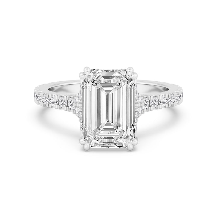IGI Graded 3.12ct Emerald Cut & Round Brilliant Lab-Grown Diamond Engagement Ring 14k White Gold