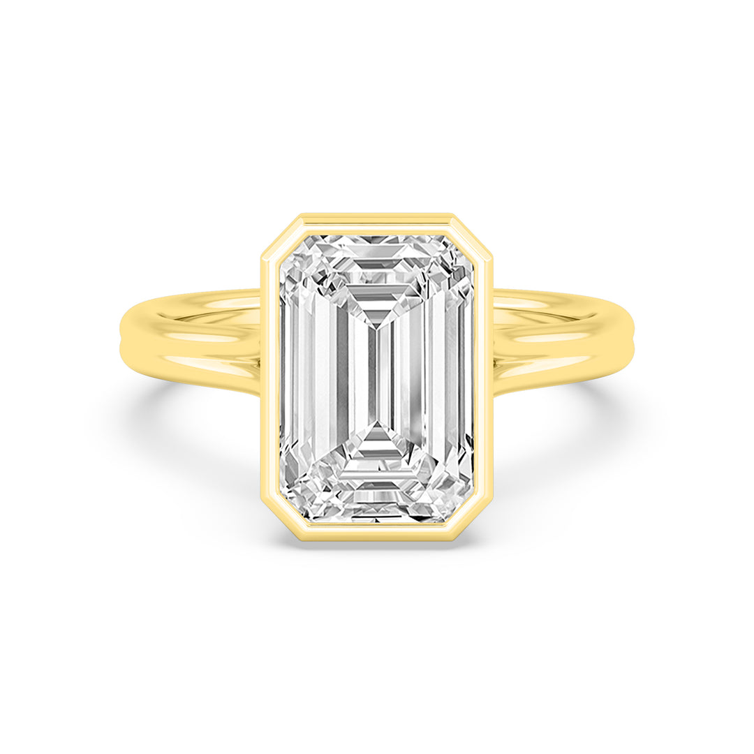 IGI Graded 5.14ct Emerald Cut Lab-Grown Diamond Bezel-Set Solitaire Engagement Ring 14k Yellow Gold