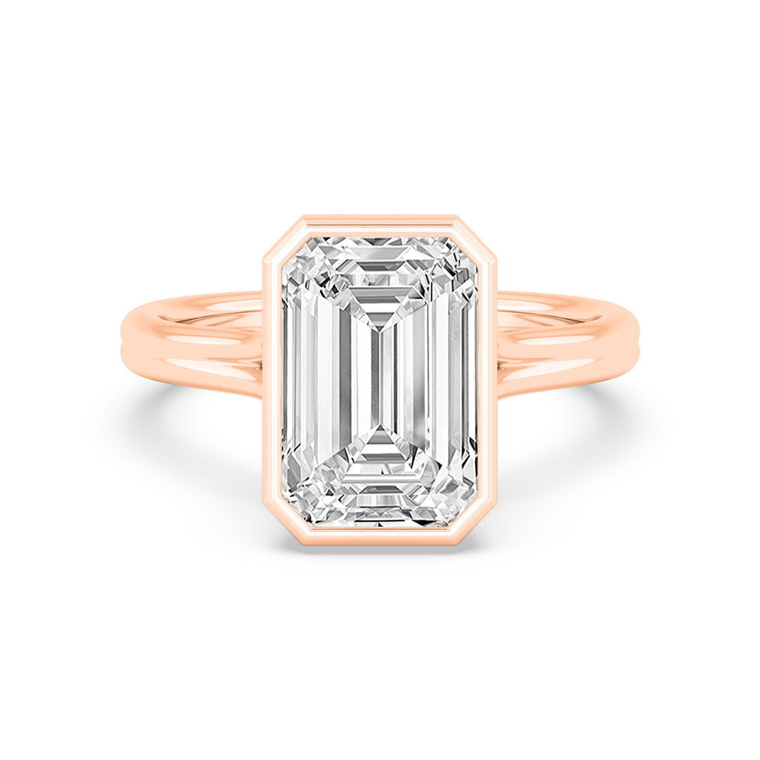 IGI Graded 5.14ct Emerald Cut Lab-Grown Diamond Bezel-Set Solitaire Engagement Ring 14k Rose Gold