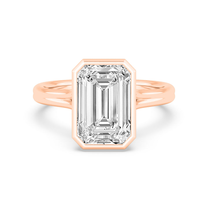 IGI Graded 5.14ct Emerald Cut Lab-Grown Diamond Bezel-Set Solitaire Engagement Ring 14k Rose Gold