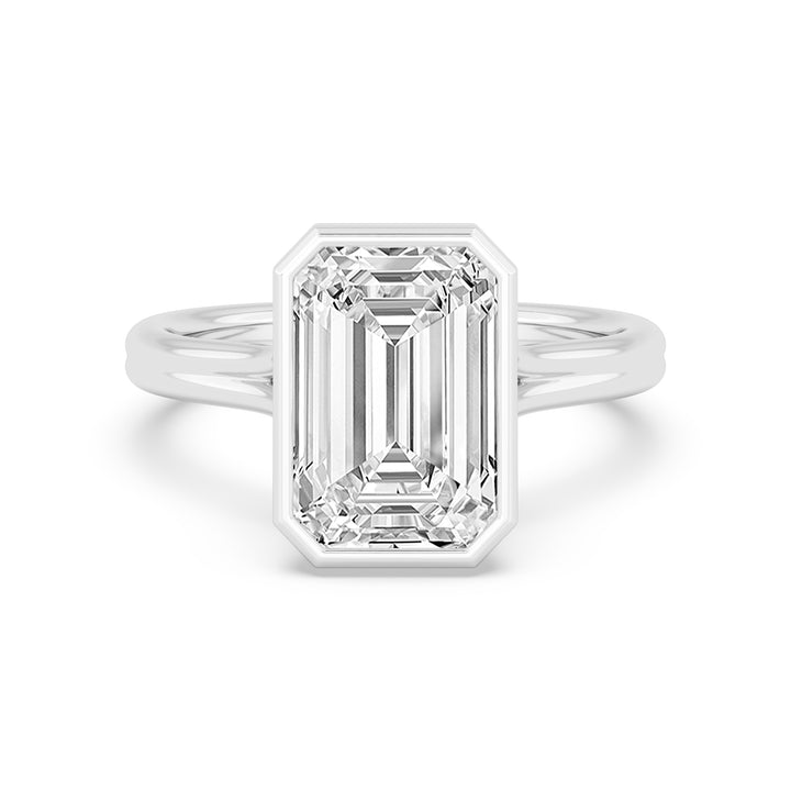 IGI Graded 5.14ct Emerald Cut Lab-Grown Diamond Bezel-Set Solitaire Engagement Ring 14k White Gold