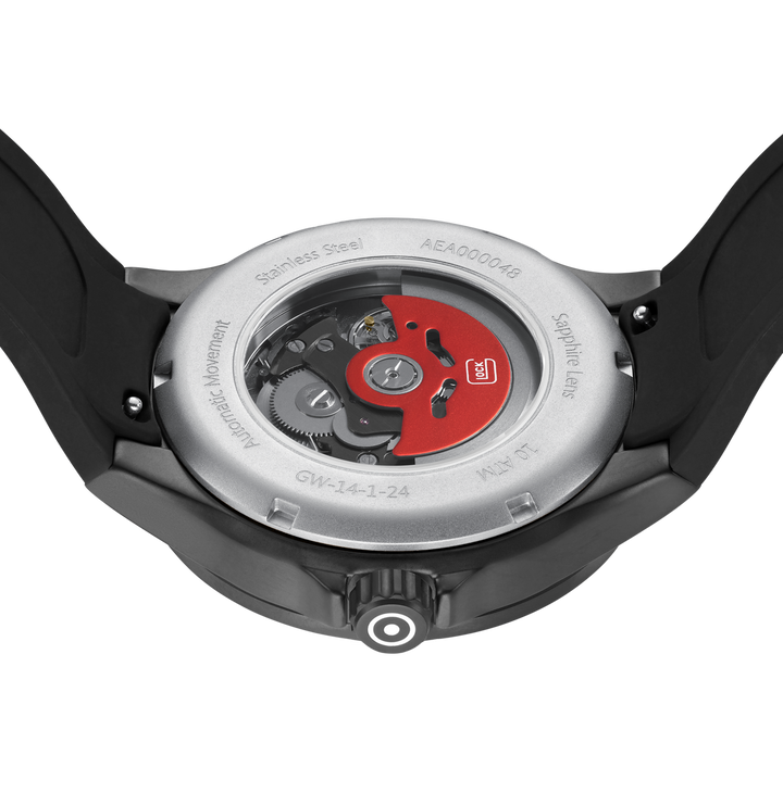 GLOCK GW-14-1-24 44mm Stainless Steel Automatic Skeletonized Watch with Silicone Bracelet