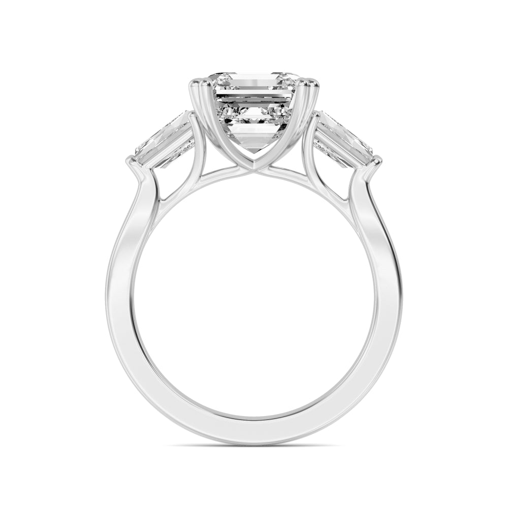 IGI Graded 4.03ct Asscher Cut & Tapered Baguette Lab-Grown Diamond 3-Stone Engagement Ring in 14k White Gold