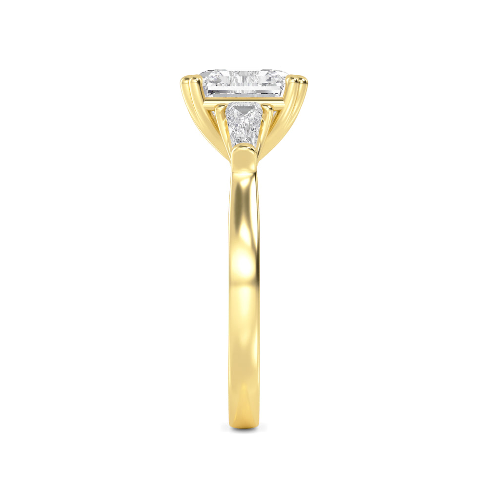 IGI Graded 4.03ct Asscher Cut & Tapered Baguette Lab-Grown Diamond 3-Stone Engagement Ring in 14k Yellow Gold