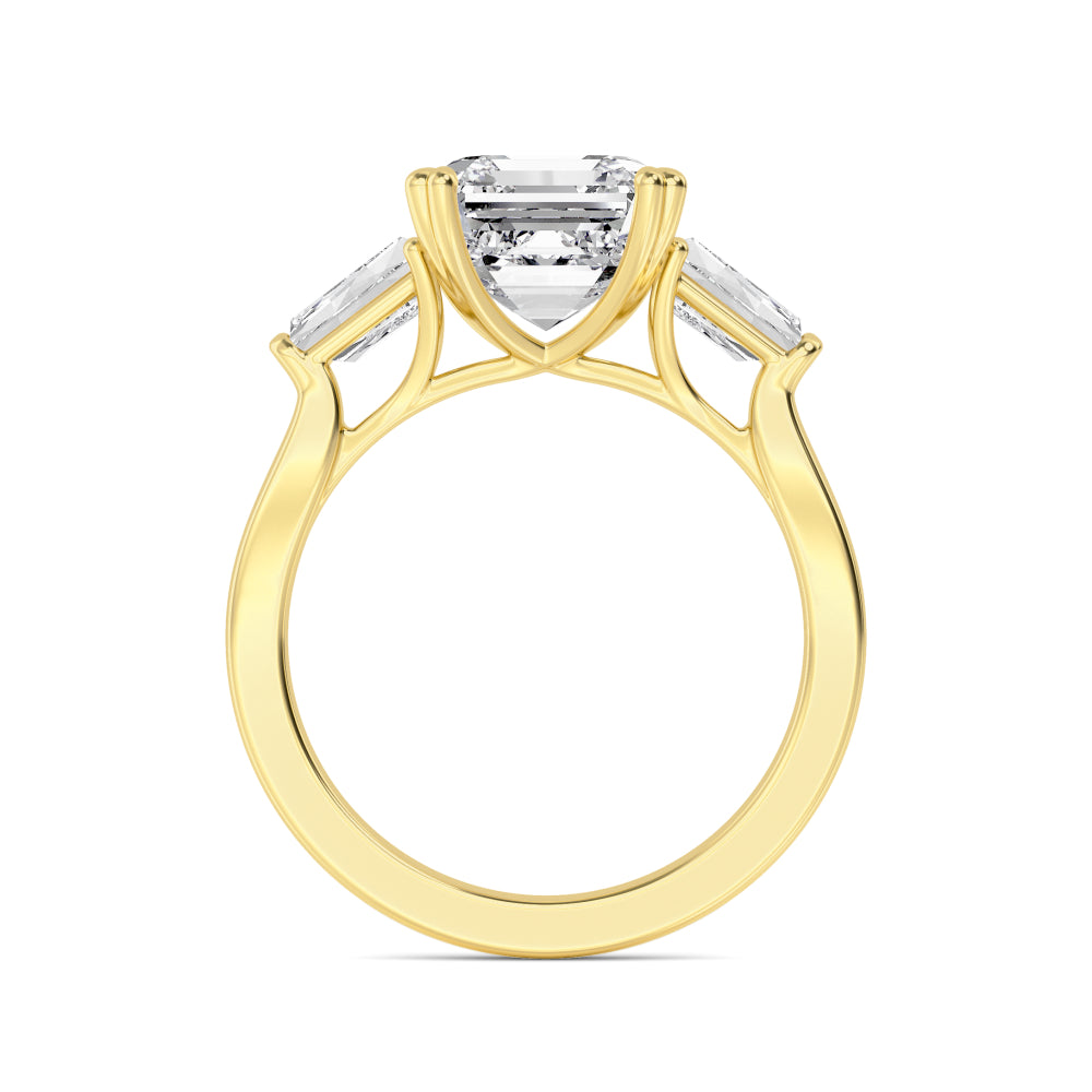 IGI Graded 4.03ct Asscher Cut & Tapered Baguette Lab-Grown Diamond 3-Stone Engagement Ring in 14k Yellow Gold
