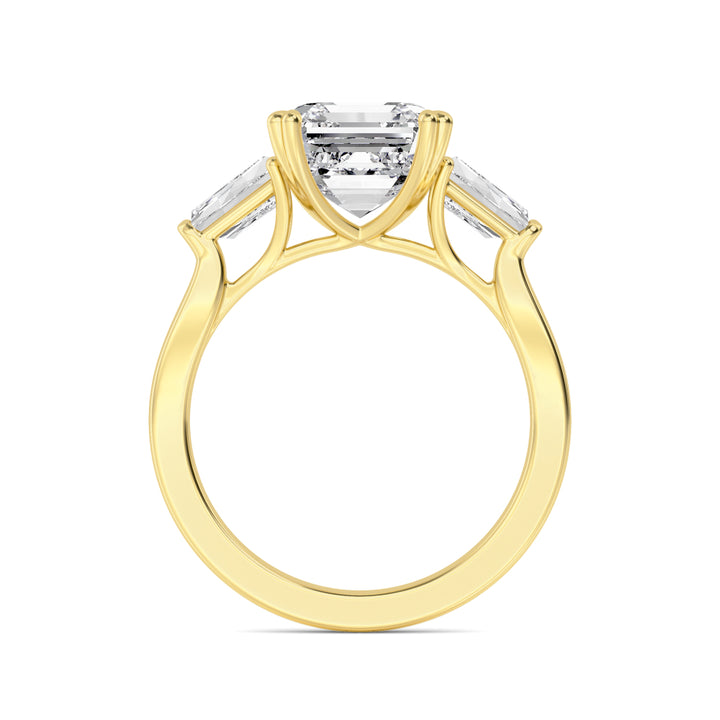 IGI Graded 4.03ct Asscher Cut & Tapered Baguette Lab-Grown Diamond 3-Stone Engagement Ring in 14k Yellow Gold