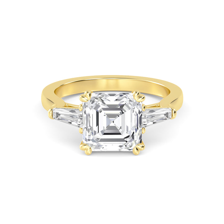 IGI Graded 4.03ct Asscher Cut & Tapered Baguette Lab-Grown Diamond 3-Stone Engagement Ring in 14k Yellow Gold