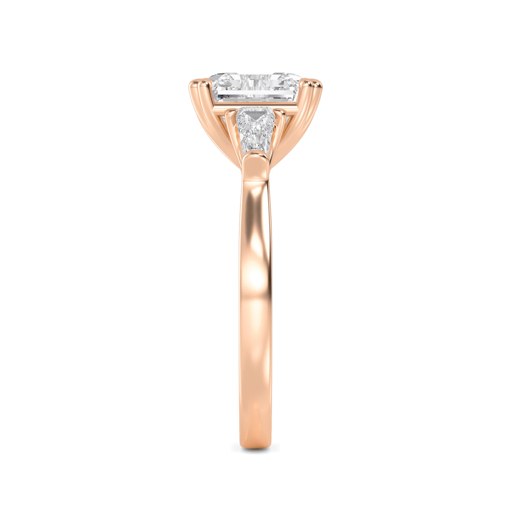 IGI Graded 4.03ct Asscher Cut & Tapered Baguette Lab-Grown Diamond 3-Stone Engagement Ring in 14k Rose Gold